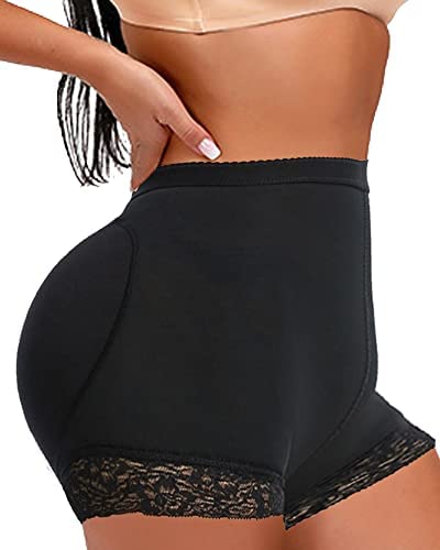 Black Floral Boxer Padded Panties Underwear Shape-Wear Hip Lifter